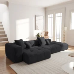 WJShome 119" Cloud Couch Modular Sectional Sofa With Ottoman,Linen Deep Seat With Pillows Convertible Sofafor Living Room, Bedroom And Apartment,