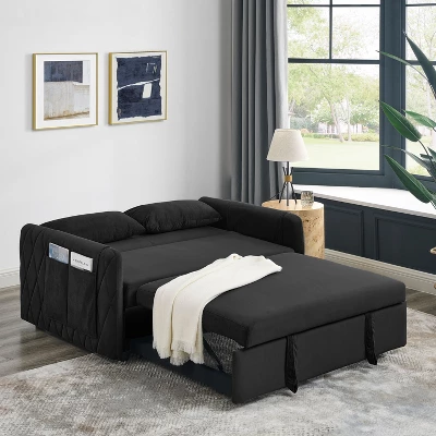 55.5" Modern Pull-Out Sleep Sofa - 2-Seater Loveseat With Lumbar Pillows & Side Pockets 5 55.5" Modern Pull-Out Sleep Sofa - 2-Seater Loveseat With Lumbar Pillows & Side Pockets - Image 5