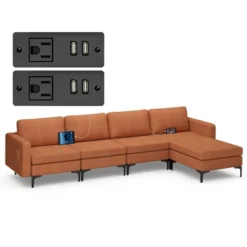 Costway Modular L-shaped Sectional Sofa W/ Reversible Chaise & 4 USB Ports OrangeDark Grey 21 Costway Modular L-shaped Sectional Sofa W/ Reversible Chaise & 4 USB Ports OrangeDark Grey -Baxton Studio Shop GUEST b91d0e34 f917 418a b41a 6df8d0240082