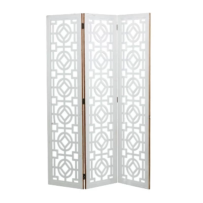 Farmhouse Wood Patterned Room Divider Screen White - Olivia & May 4 Farmhouse Wood Patterned Room Divider Screen White - Olivia & May - Image 4