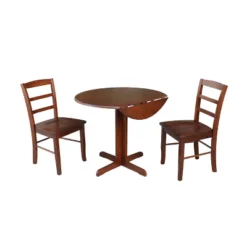 3pc 36" Dual Dining Table With 2 X Back Chairs Espresso Set - International Concepts