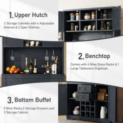 Gulches Timeless Multi Functional Coffee And Wine Bar Cabinet Open Shelves, 9 Grid Bottle Holders, 6 Hooks And Durable Build -Baxton Studio Shop GUEST ba1018ec 804c 4416 a7cb d30fef4d3bdc