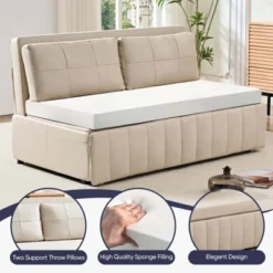 Mjkone W62''Pull Out Sofa Bed, 3-in-1 Modern Pull Out Leathaire Fabric Sleeper Sofa Couch,Chaise Lounge -Baxton Studio Shop GUEST baa29a0b bc03 48e4 b1bf f049718153a8
