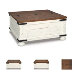 Wystfield Cocktail Table With Storage White/Brown - Signature Design By Ashley: Rectangular Lift-Top, Distressed Two-Tone Finish -Baxton Studio Shop GUEST badc8ae9 bd15 4a8b 963a 9a162b549be1