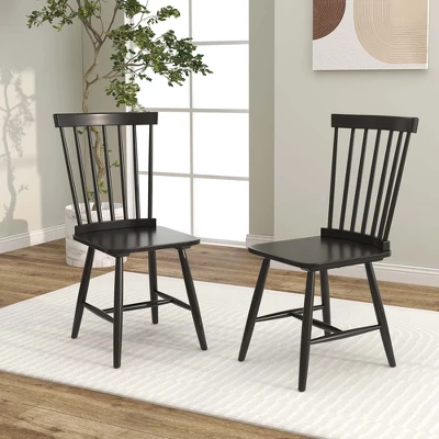 Costway Windsor Dining Chairs Set Of 2 Armless Spindle Back Solid Rubber Wood Black/Natural 3 Costway Windsor Dining Chairs Set Of 2 Armless Spindle Back Solid Rubber Wood Black/Natural - Image 3