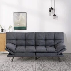 Vipbear 71" Futon Convertible Memory Foam Sofa Bed, Modern Loveseat For Living Room, Adjustable Armrests Backrest Sofabed, Faux Leather - Black -Baxton Studio Shop GUEST bb402510 a77b 4853 ac27 1690b99f976a