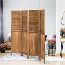 Costway 4 Panel Folding Privacy Room Divider Screen Home Furniture 5.6 Ft Tall Brown -Baxton Studio Shop GUEST bba1ea29 ca87 4685 874a cddc14bf5d17