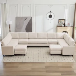 Hyleory Spacious 12-Seater U-Shaped Modular Sofa With Ottomans,Relaxed Style, Reconfigurable Design