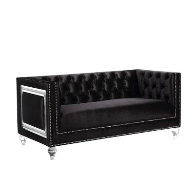 67" Heibero Sofa Black Velvet - Acme Furniture 1 67" Heibero Sofa Black Velvet - Acme Furniture