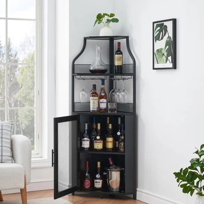 GustoWave 61'' Tall Corner Wine Bar Cabinet With Adjustable Shelves, 5-Tier Industrial Bar Cabinet With Glass Holder, Bar With Mesh Door 8 GustoWave 61'' Tall Corner Wine Bar Cabinet With Adjustable Shelves, 5-Tier Industrial Bar Cabinet With Glass Holder, Bar With Mesh Door - Image 8