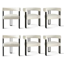 Boucle Dining Chairs Set Of 6, Modern Armchairs With Curved Back, Metal Frame & Padded Seat, Upholstered Kitchen Chairs-Maison Boucle