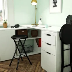 COSCO 24" Backless Vinyl Padded Folding Stools, 4-Pack, Black