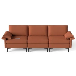 Costway Modern Modular Fabric 3-Seat Sofa Couch W/ Socket USB Ports & Metal Legs RedGreen -Baxton Studio Shop GUEST bc9d67b6 c15b 420d aaa9 051eafc37cae