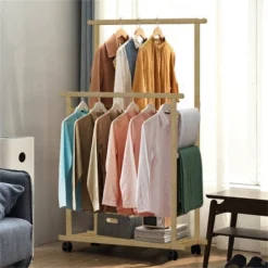 Artloge Thicken Double Rod Bamboo Hanging Clothes Rack Portable Rolling Coat Garment Stand Storage Organizer With Shoe Shelves & Wheels 17 Artloge Thicken Double Rod Bamboo Hanging Clothes Rack Portable Rolling Coat Garment Stand Storage Organizer With Shoe Shelves & Wheels -Baxton Studio Shop GUEST bca9ea11 a1cd 4c13 8ddb 35ca89783106