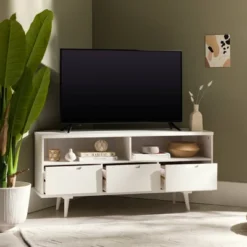 Cara Mid-Century Modern 3 Drawer Corner TV Stand For TVs Up To 58" - Saracina Home
