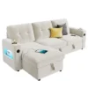 Garvee Sleeper Sofa Couch，Convertible Pull Out Sofa Bed With Storage, Charging, Led Lights, L-Shaped Sectional Sofa For Living Room