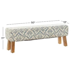 Bohemian Wood Upholstered Fabric Bench Large Cream - Olivia & May -Baxton Studio Shop GUEST bd0e5de5 6d30 4a87 8e89 5bd77a1c8204