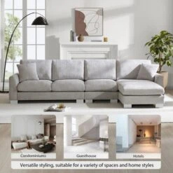 YOOCOZZ L-Shaped Chenille Sectional Sofa With Chaise Lounge And Silver Aluminum Feet -Baxton Studio Shop GUEST bd26f503 f633 4d0c a449 c350e7ad7e6d