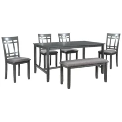6-Piece Farmhouse Rustic Wooden Dining Table Set With 4 Chairs And Bench, Antique Gray - ModernLuxe -Baxton Studio Shop GUEST bd2a4907 1e4f 4218 8658 82a94cbe3e7c