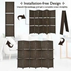 Costway 6 Panel Folding Room Divider 6Ft Weave Fiber Screen W/ 2 Display Shelves -Baxton Studio Shop GUEST bd39527d bb95 4654 8df0 fdfe7a96089e
