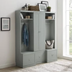 3pc Harper Entryway Set With Pantry Closet And 2 Hall Trees Gray - Crosley