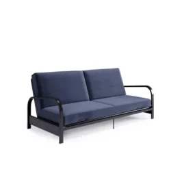 RealRooms Karli Black Metal Arm Futon Frame With 6" Blue Mattress And Extra Black Slipcover -Baxton Studio Shop GUEST bd689fcb 5b3a 4f7f bc09 9b77d75f0461