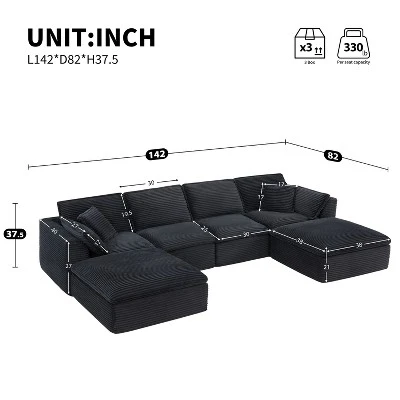 142'' U-Shaped Modular Sectional Sofa, Luxury Fully Compressed Couch With Ottomans & Cloud-Like Cushions - ModernLuxe 2 142'' U-Shaped Modular Sectional Sofa, Luxury Fully Compressed Couch With Ottomans & Cloud-Like Cushions - ModernLuxe - Image 2