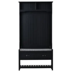 33.5" 3-in-1 Design Hall Tree With 4 Hooks, Coat Hanger And Entryway Storage Bench - ModernLuxe -Baxton Studio Shop GUEST bdd4c177 0206 4c84 aa1b 81e1651d86e7