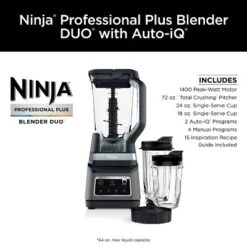 Ninja Professional Plus Blender DUO With Auto-iQ - BN753TGT: 1200W Smoothie Blender, 72oz Pitcher, Ice Crushing, Silver