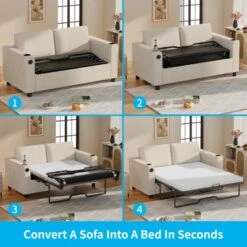 Mjkone 2-in-1 Pull Out Sofa Bed,Sleeper Sofa Couch With Memory Foam Mattress,Cup Holder,USB,Pull Out Couch Bed