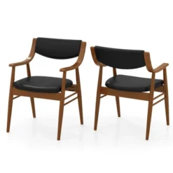 Costway PU Leather Dining Chair Set Of 2 With Padded Seat & Back Armrests Rubber Wood Frame Black/Brown -Baxton Studio Shop GUEST be3dcc5d d935 4f9e 8539 5102d4307ec4