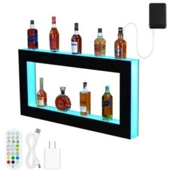 LED Lighted Liquor Bottle Display, Square 3-Step 48-Inch Wall Mounted Acrylic Liquor Shelf With Remote & App Control 13 LED Lighted Liquor Bottle Display, Square 3-Step 48-Inch Wall Mounted Acrylic Liquor Shelf With Remote & App Control -Baxton Studio Shop GUEST be7eb406 2e41 4ad6 9fd5 c8d865f660f7