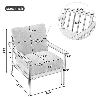 Retro Accent Chair With Solid Wood Frame And Vertical Slatted Back-ModernLuxe 2 Retro Accent Chair With Solid Wood Frame And Vertical Slatted Back-ModernLuxe - Image 2