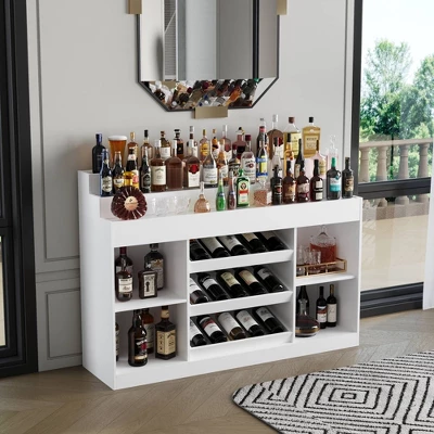 FUFU&GAGA White Home Bar Cabinet,LED Wine Rack With Storage,Liquor Cabinet With Tiered Display, For Living Room & Minimalist Interiors 1 FUFU&GAGA White Home Bar Cabinet,LED Wine Rack With Storage,Liquor Cabinet With Tiered Display, For Living Room & Minimalist Interiors