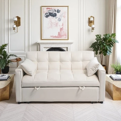 82" Velvet Sleeper Sofa Bed With Adjustable Backrest, Pull-Out Bed, Storage Pockets, And 2 Pillows For Living Room 15 82" Velvet Sleeper Sofa Bed With Adjustable Backrest, Pull-Out Bed, Storage Pockets, And 2 Pillows For Living Room - Image 15