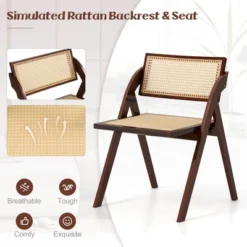 Costway Foldable Dining Chairs Set Of 2/4 With Woven Rattan Backrest & Seat Rubber Wood Frame Brown -Baxton Studio Shop GUEST bf09496d 5c9e 4623 bb85 70ac9a7130af