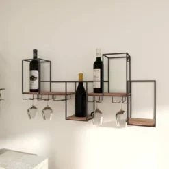 Metal Geometric 7 Bottle Wall Wine Rack With 5 Glass Holder Slots Black - Olivia & May -Baxton Studio Shop GUEST bf0a69be f16e 4ff0 839d 429bb774de09