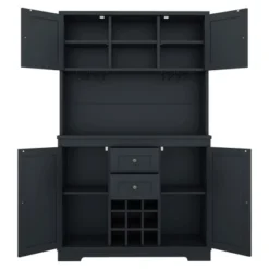 Gulches Timeless Multi Functional Coffee And Wine Bar Cabinet Open Shelves, 9 Grid Bottle Holders, 6 Hooks And Durable Build -Baxton Studio Shop GUEST bf246df0 a39f 4bde 8842 7d570b60ccd0