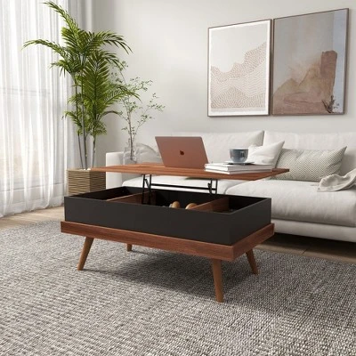 HOMCOM Lift Top Coffee Table, 39.25" Coffee Table With Hidden Compartments And Wood Legs, Walnut 1 HOMCOM Lift Top Coffee Table, 39.25" Coffee Table With Hidden Compartments And Wood Legs, Walnut