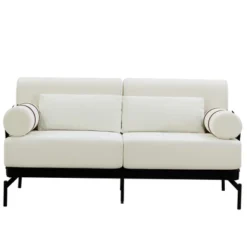 Modern Loveseat Sofa 59" Sofa Couch 2-Seater Sofa With Flexible USB Ports , Unique Cylindrical Armrests For Living Room, Beige -Baxton Studio Shop GUEST bf673c6e e202 425c a90b b8d39b66e9a8