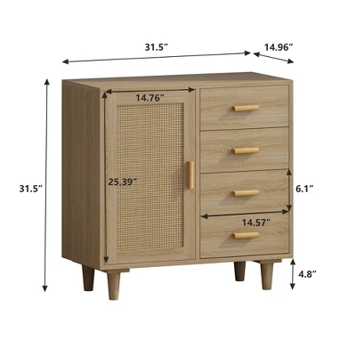 Wooden Cabinet With 4 Drawers And Rattan Decorative Doors, Natural - ModernLuxe 2 Wooden Cabinet With 4 Drawers And Rattan Decorative Doors, Natural - ModernLuxe - Image 2
