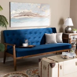 Sorrento Velvet Upholstered Wooden 3 Seater Sofa Navy Blue/Brown - Baxton Studio 13 Sorrento Velvet Upholstered Wooden 3 Seater Sofa Navy Blue/Brown - Baxton Studio -Baxton Studio Shop GUEST c008bf48 276e 4cd2 97e7 068386179065