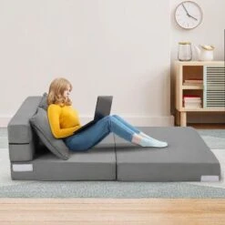 Olding Sofa Bed, Foldable Couch Bed With Pillow, Convertible Sleeper Chair Mattress, Futon Floor Couch With Memory Foam Washable Cover, Gray -Baxton Studio Shop GUEST c03f8a43 e268 44e1 9c0d 21a0fdac598a