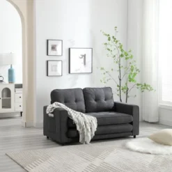 MYINDA Futon Sofa Bed, Convertible Loveseat Sleeper With Pull Out Sofa With Side Pockets Living Room, Bedroom, Dark Gray -Baxton Studio Shop GUEST c05188d6 f092 4a8d 95fb 87c4ee0176ea