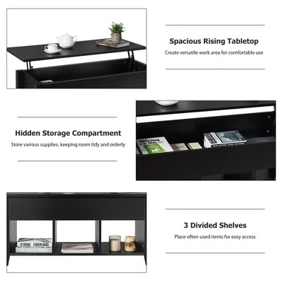 Costway Lift Top Coffee Table W/ Storage Compartment Shelf Living Room Furniture Black 9 Costway Lift Top Coffee Table W/ Storage Compartment Shelf Living Room Furniture Black - Image 9