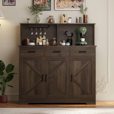 Farmhouse Sideboard Buffet Cabinet With Microwave Stand – Barn Doors, Drawers & Shelves 5 Farmhouse Sideboard Buffet Cabinet With Microwave Stand – Barn Doors, Drawers & Shelves - Image 5