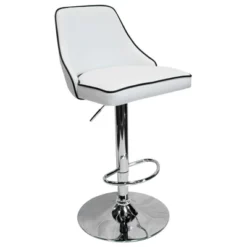 Aaron Presley Faux Leather Adjustable Swivel Bar Stool In White (Set Of 2) - Best Master Furniture