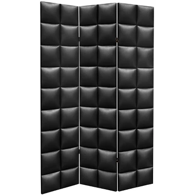 6" Double Sided Glam Leather Print Canvas Room Divider Black - Oriental Furniture 1 6" Double Sided Glam Leather Print Canvas Room Divider Black - Oriental Furniture