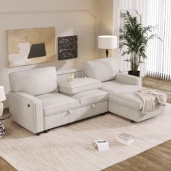 89" Sleeper Sectional Sofa Couches With Storage Space, USB Port And 2 Cup Holders-ModernLuxe