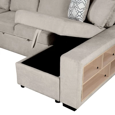 NicBex Modern 109" Pull Out Sofa Bed Chenille Convertible Sleeper Sofa With Storage Chaise And USB Ports For Living Room 4 NicBex Modern 109" Pull Out Sofa Bed Chenille Convertible Sleeper Sofa With Storage Chaise And USB Ports For Living Room - Image 4